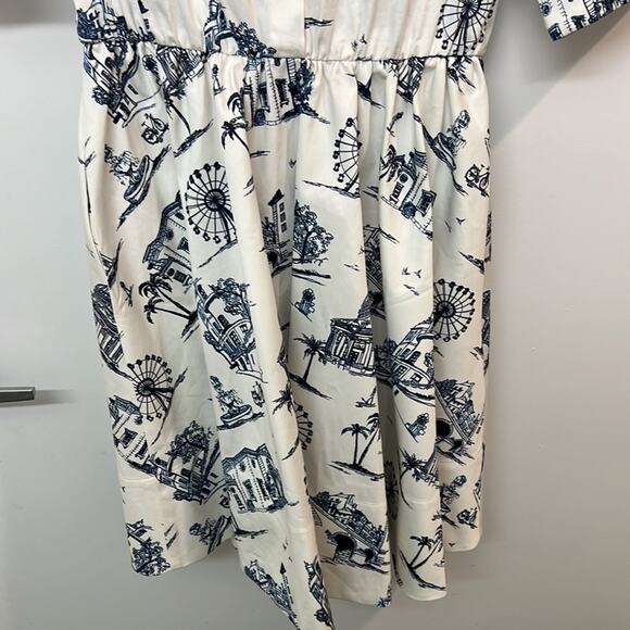 Maje Rapomi white shirt dress paris Print short sleeve Dress Size 3 FR 40 US 8 - Picture 9 of 14